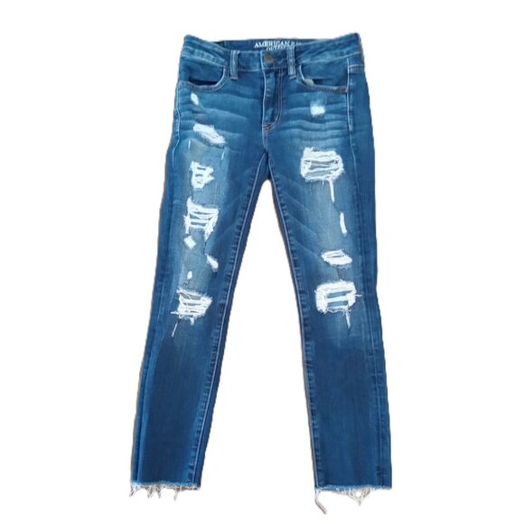 AMERICAN EAGLE Jegging Crop Mid Rise Sz 2 Women's Jrs Distressed Stretch Jeans - Picture 1 of 4